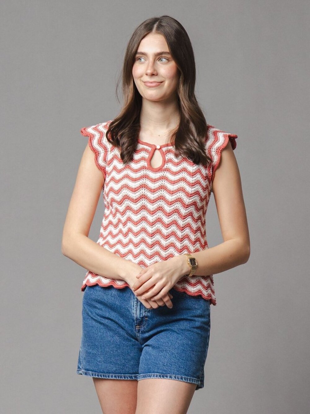 Hope & Henry Organic Flutter Sleeve Sweater Top - Tidal Wiggle